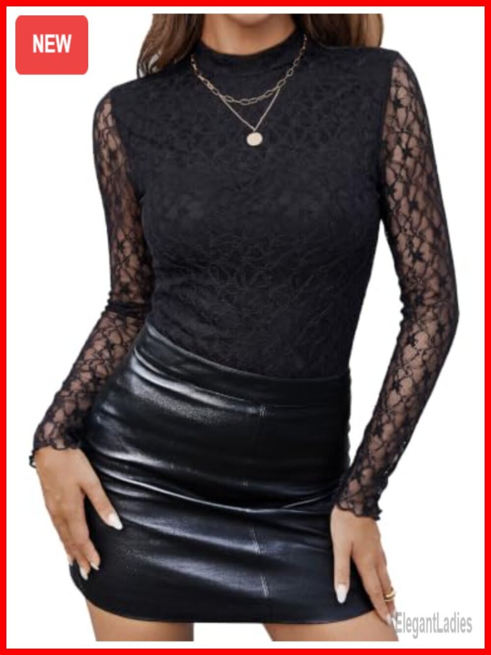 Sheer Mesh Long Sleeve Mock Neck Tops Slim Fit Blouses